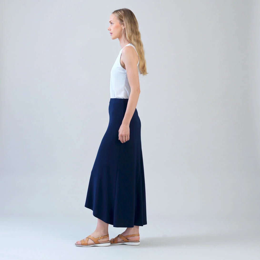 Clara Sunwoo Cascade Drape Hi-Low Maxi Skirt | Navy