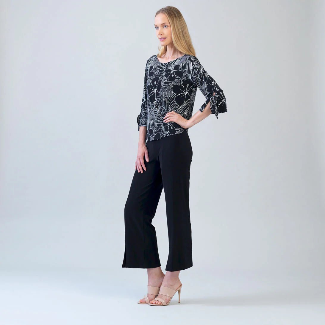 Clara Sunwoo Crepe Knit | Tie Cuff Curved Hem Top | Orchid Sketch