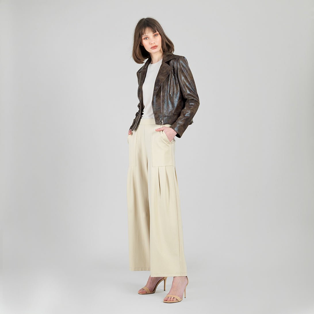 Clara Sunwoo Distressed Vegan Leather High Waist Jacket - Brown - Juli's Wearable Art