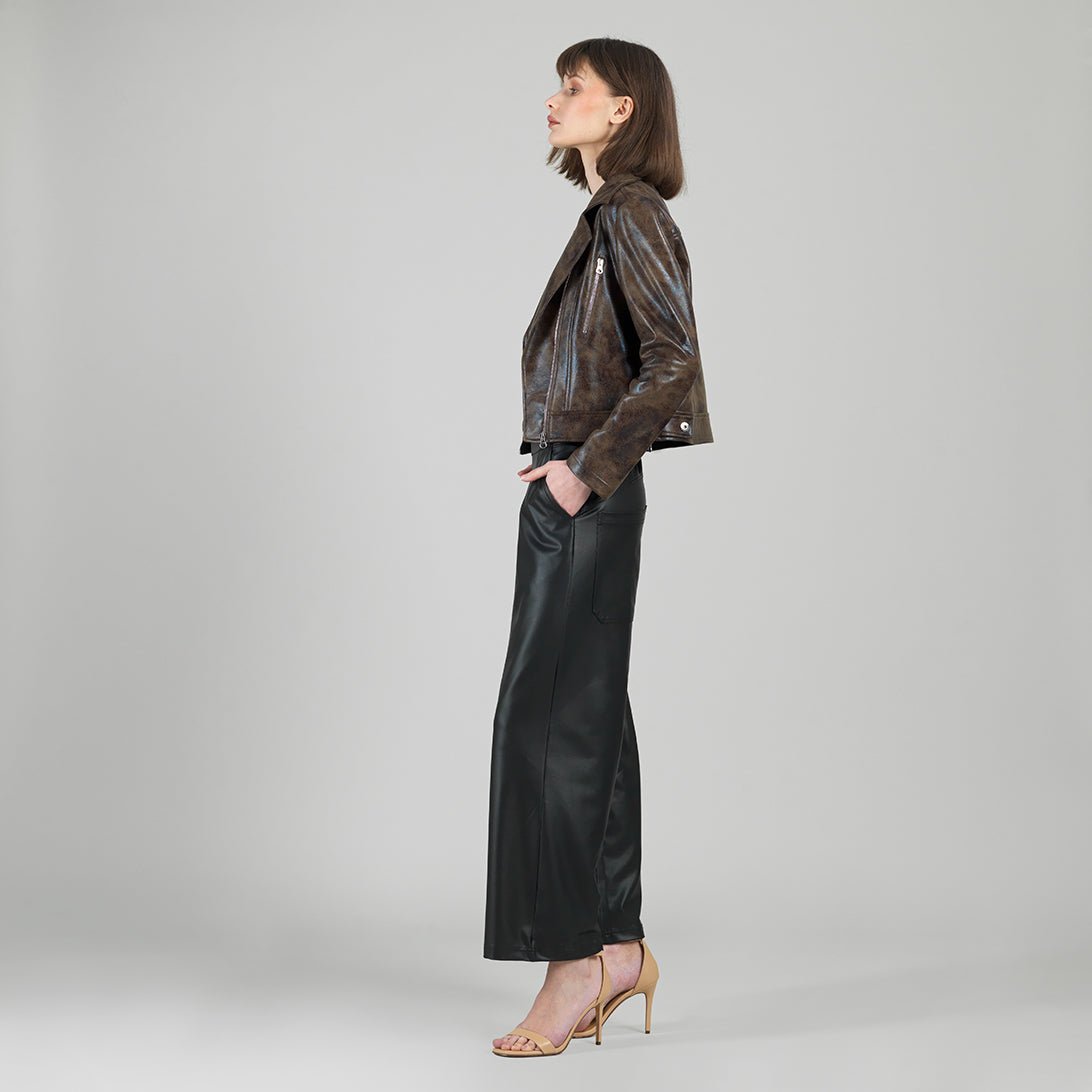 Clara Sunwoo Distressed Vegan Leather High Waist Jacket - Brown - Juli's Wearable Art