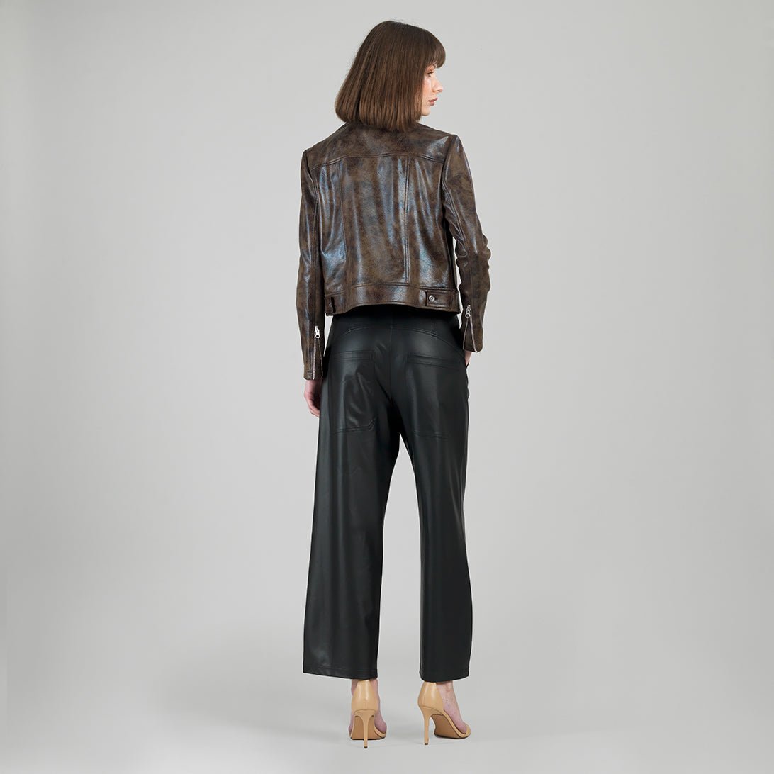 Clara Sunwoo Distressed Vegan Leather High Waist Jacket - Brown - Juli's Wearable Art