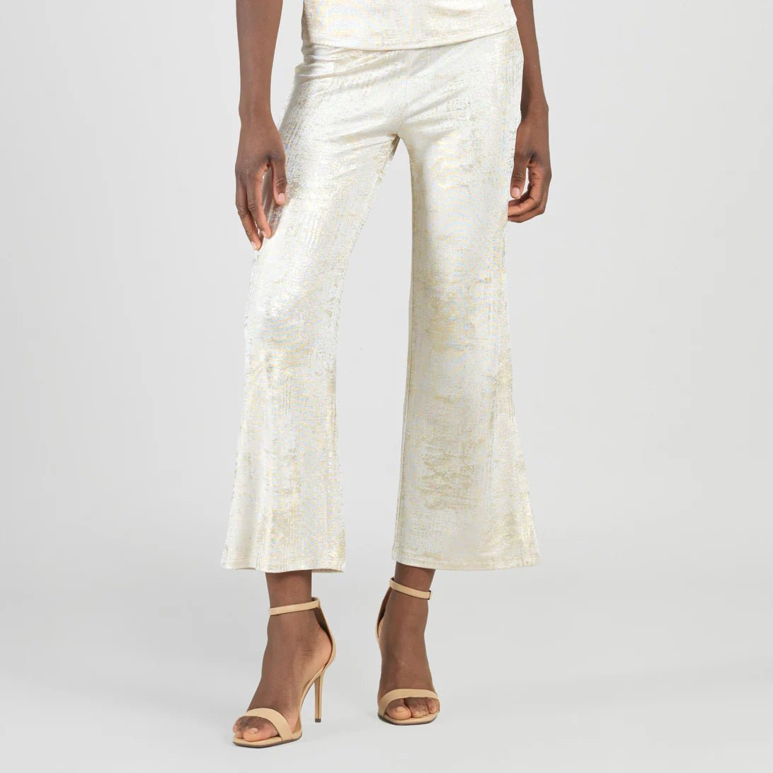 Clara Sunwoo Foil Sheen - Side Slit Ankle Pant - Champagne