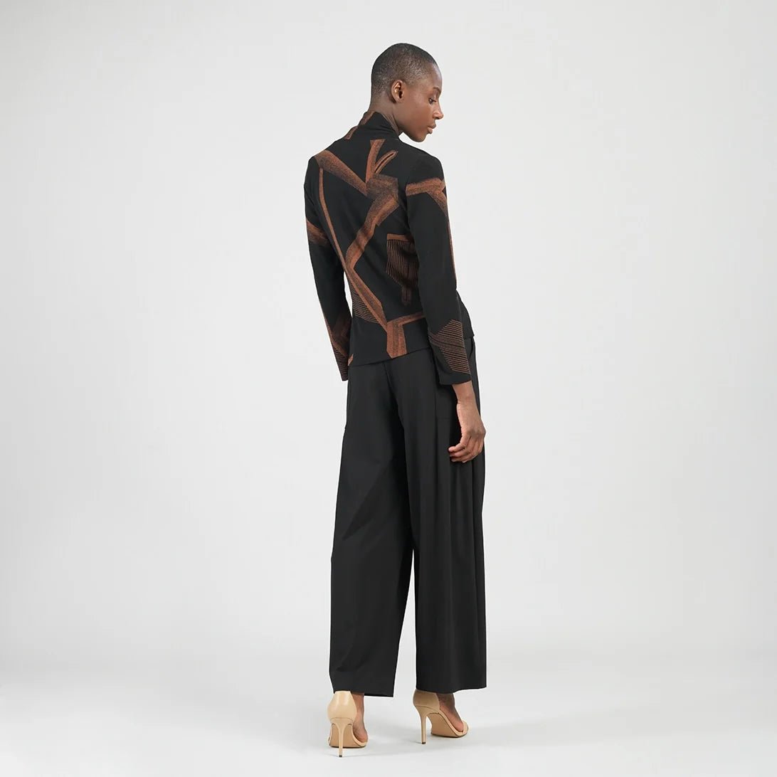 Clara Sunwoo Lightweight Cozy - V-Neck Draped Pleat Sweater Top | Linear Geo - Juli's Wearable Art