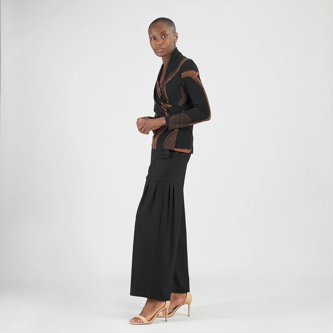 Clara Sunwoo Lightweight Cozy - V-Neck Draped Pleat Sweater Top | Linear Geo