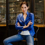Clara Sunwoo Liquid Leather™ Biker Jacket - Cobalt - Juli's Wearable Art