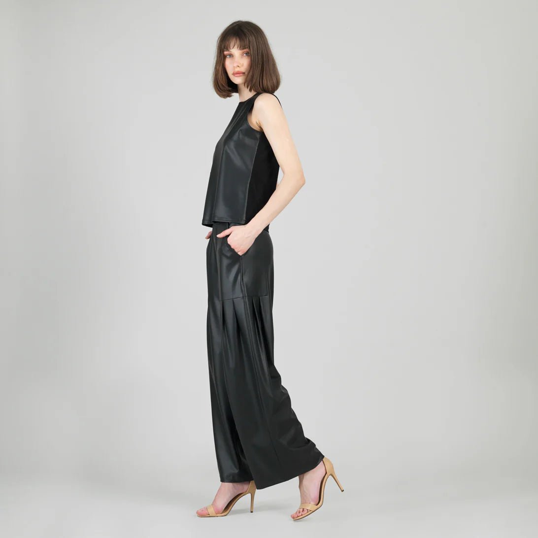 Clara Sunwoo Liquid Leather™ Sheen Two - Tone Jewel Neck Tank - Black - Juli's Wearable Art