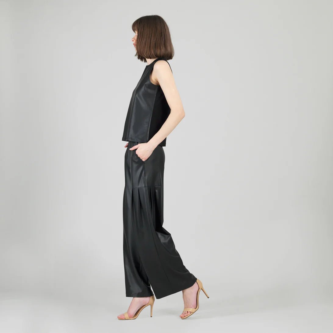 Clara Sunwoo Liquid Leather™ Sheen Two-Tone Jewel Neck Tank - Black