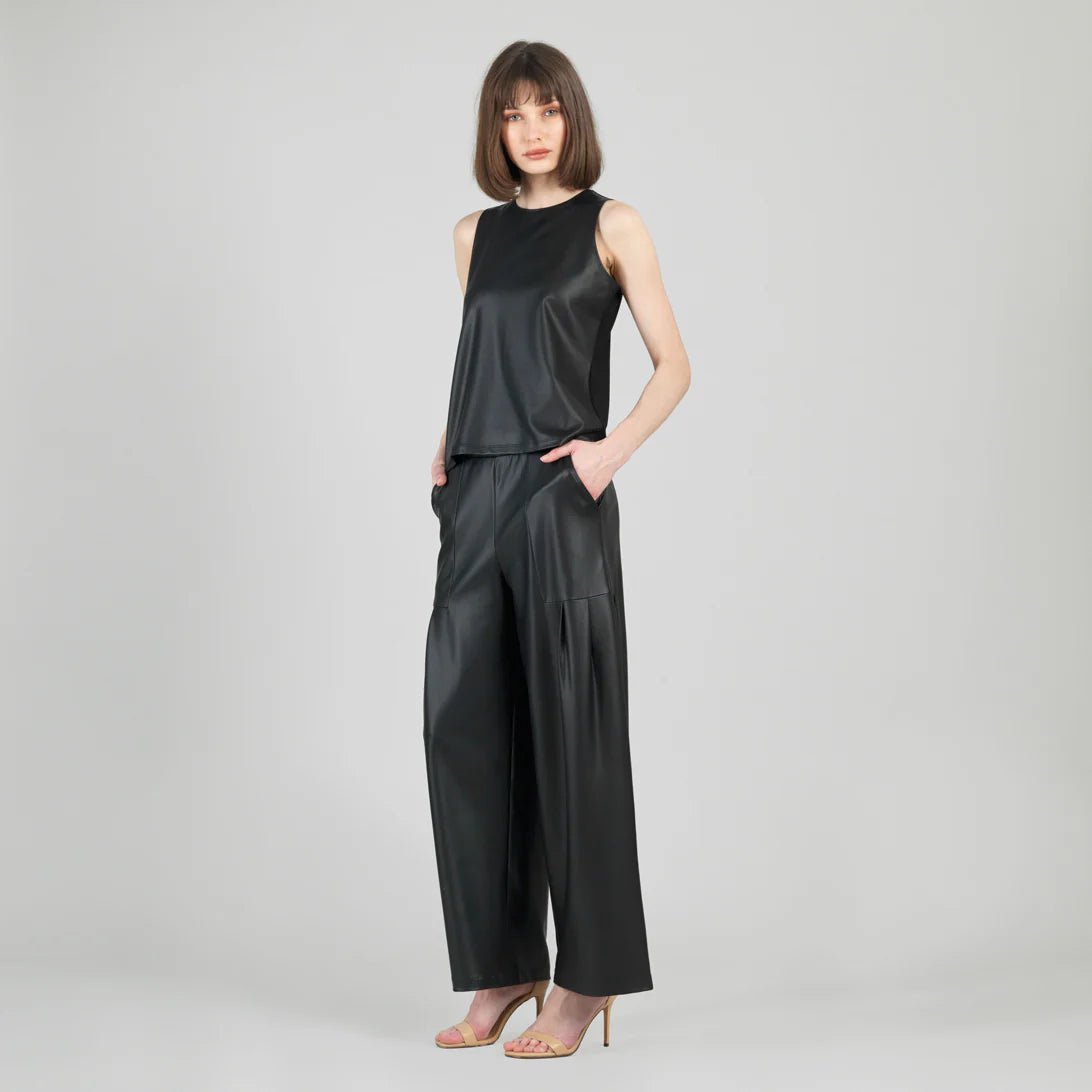 Clara Sunwoo Liquid Leather™ Sheen Two-Tone Jewel Neck Tank - Black