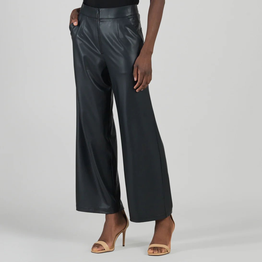 Clara Sunwoo Liquid Leather™ - Sheen Zip Closure Loose Leg Pocket Pant - Black - Juli's Wearable Art