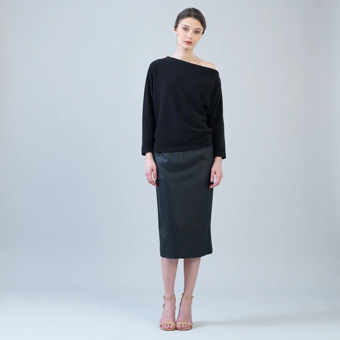 Clara Sunwoo Liquid Leather™ Side Pocket Midi Skirt | Black - Juli's Wearable Art