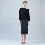Clara Sunwoo Liquid Leather™ Side Pocket Midi Skirt | Black - Juli's Wearable Art