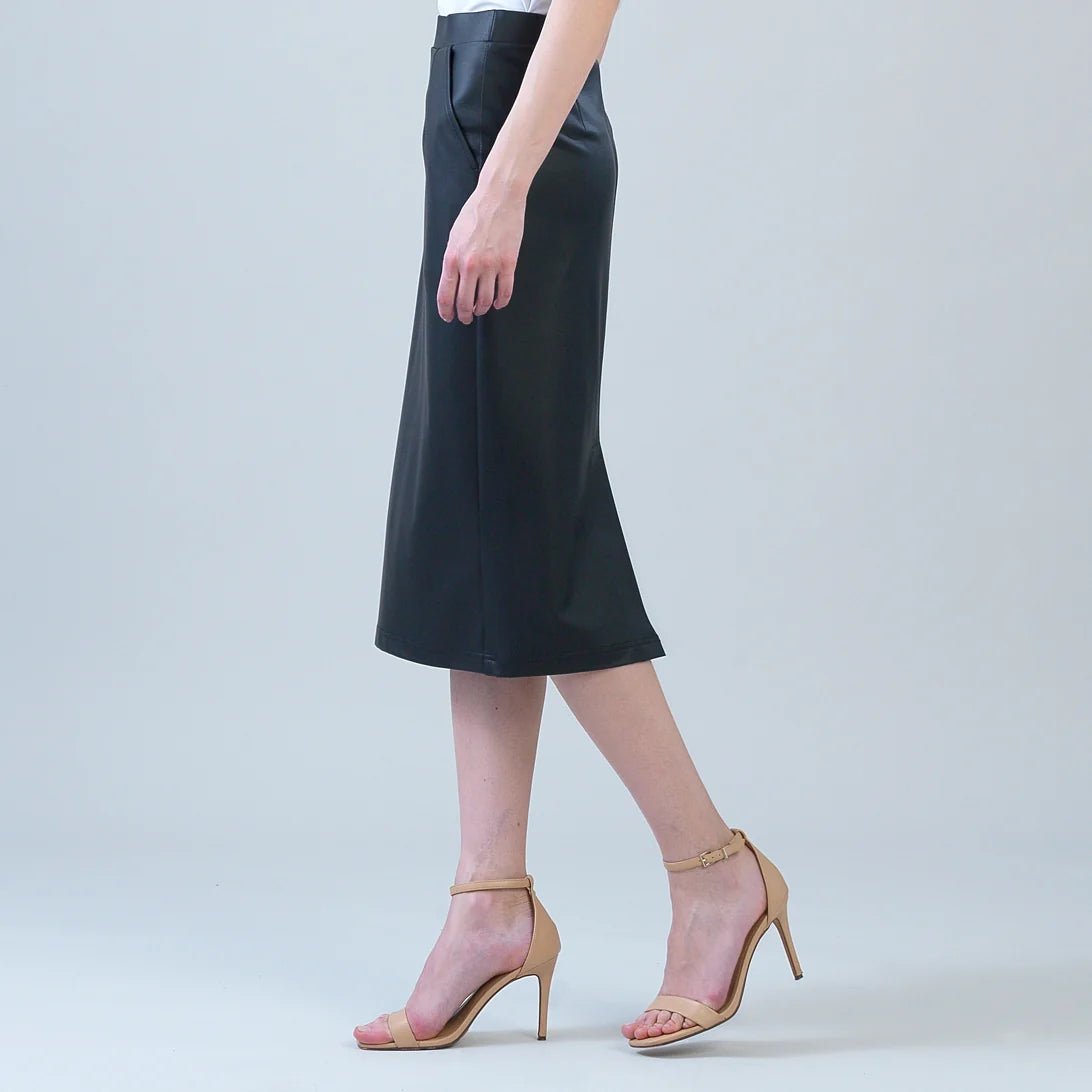 Clara Sunwoo Liquid Leather™ Side Pocket Midi Skirt | Black - Juli's Wearable Art