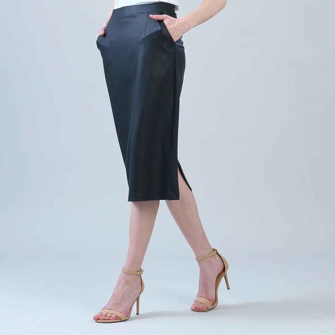 Clara Sunwoo Liquid Leather™ Side Pocket Midi Skirt | Black