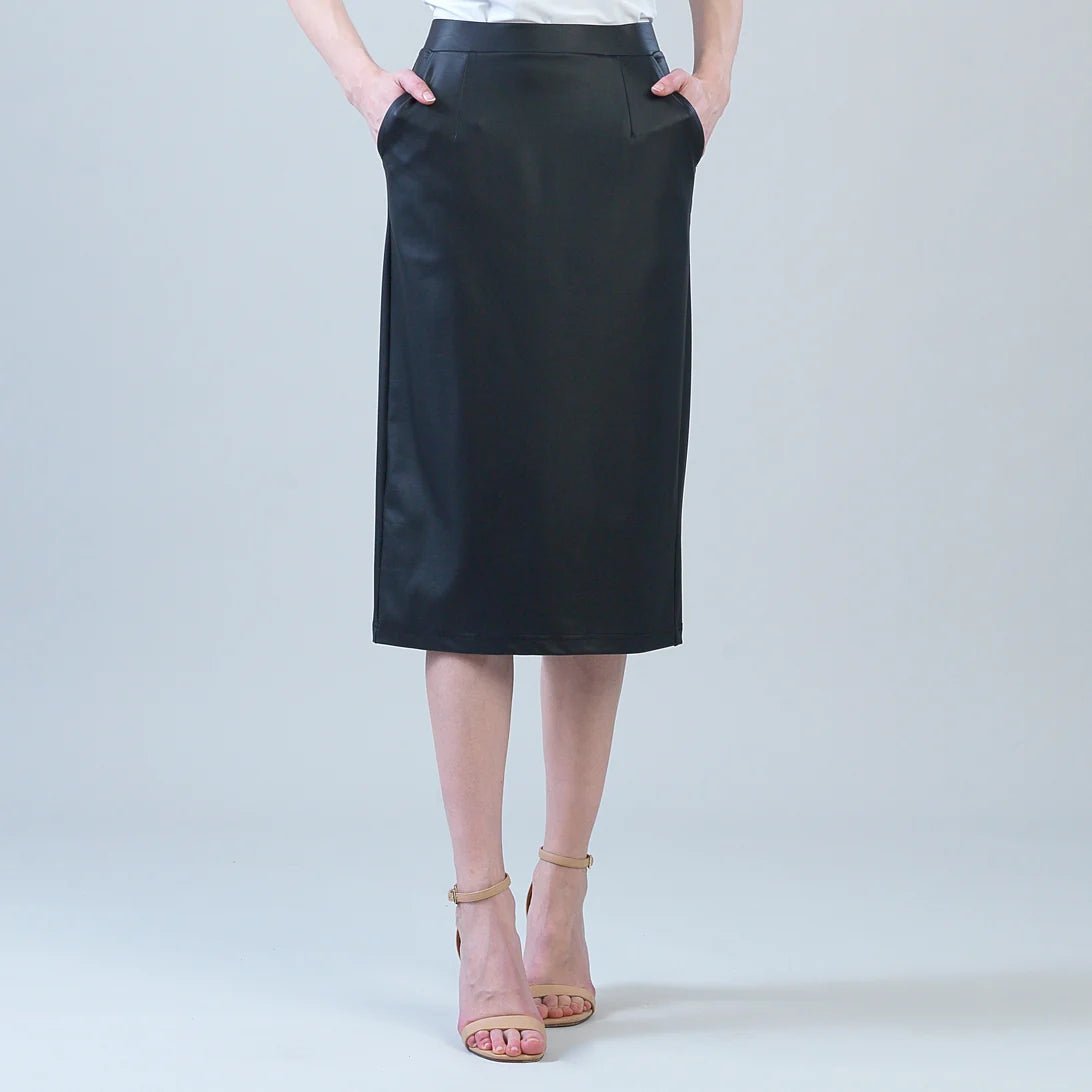 Clara Sunwoo Liquid Leather™ Side Pocket Midi Skirt | Black