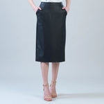 Clara Sunwoo Liquid Leather™ Side Pocket Midi Skirt | Black - Juli's Wearable Art