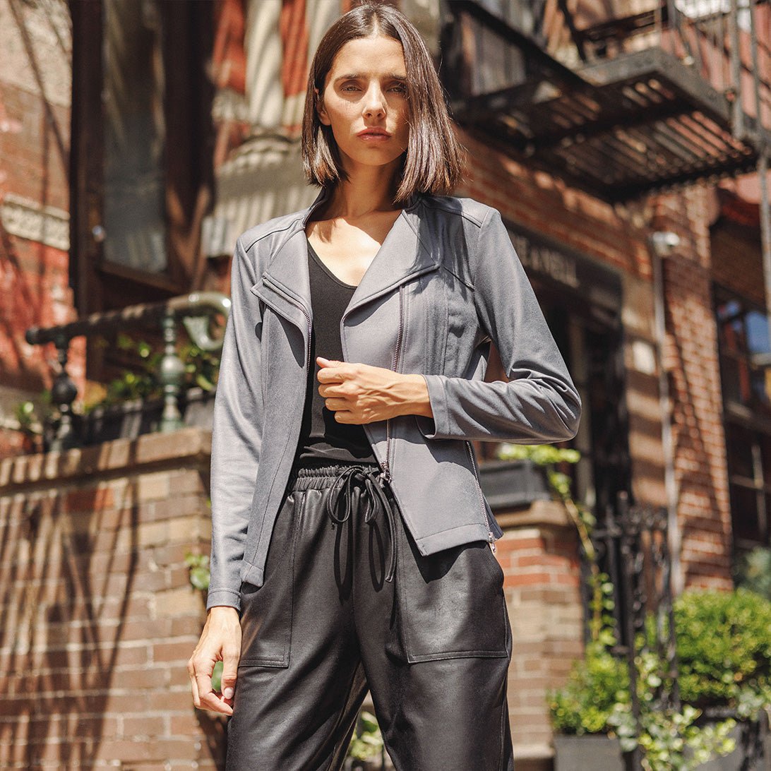 Clara Sunwoo Liquid Leather™ Signature Jacket - Charcoal Gray - Juli's Wearable Art