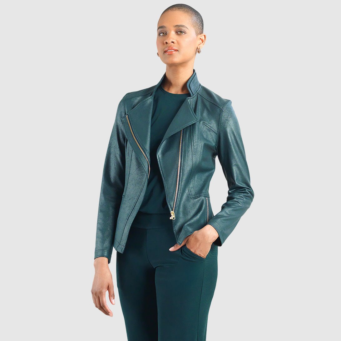 Clara Sunwoo Liquid Leather Zip Jacket - Hunter Green - Juli's Wearable Art