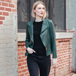 Clara Sunwoo Liquid Leather Zip Jacket - Hunter Green - Juli's Wearable Art