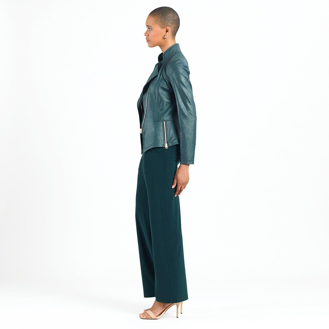 Clara Sunwoo Liquid Leather Zip Jacket - Hunter Green - Juli's Wearable Art