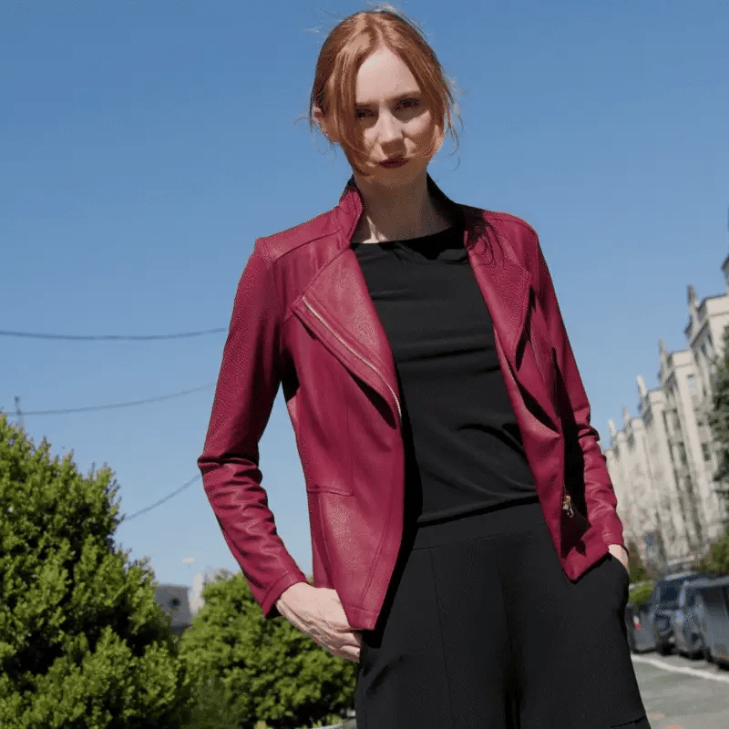Clara Sunwoo Liquid Leather Zip Jacket - Merlot - Juli's Wearable Art