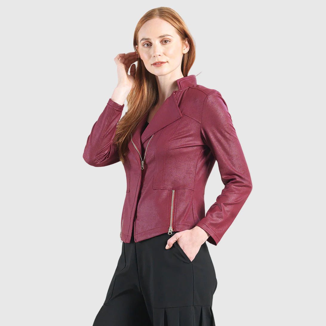 Clara Sunwoo Liquid Leather Zip Jacket - Merlot - Juli's Wearable Art