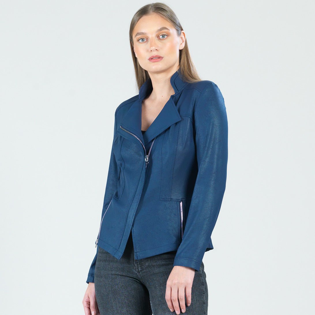 Clara Sunwoo Liquid Leather Zip Jacket - Navy - Juli's Wearable Art