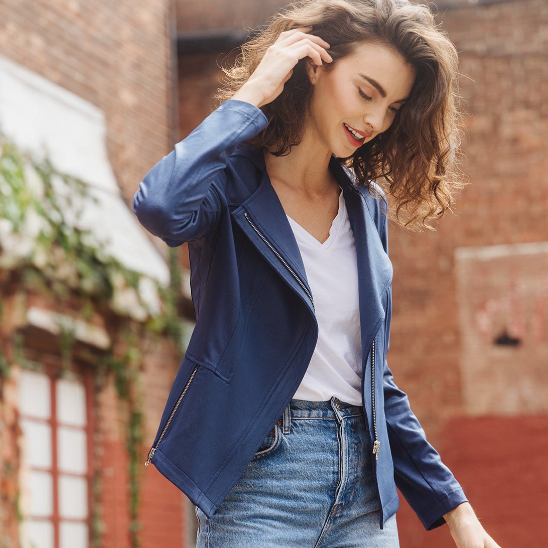 Clara Sunwoo Liquid Leather Zip Jacket - Navy - Juli's Wearable Art