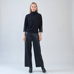 Clara Sunwoo Plush Ribbed - Liquid Leather Cuff Sweater Top - Black - Juli's Wearable Art