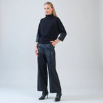 Clara Sunwoo Plush Ribbed - Liquid Leather Cuff Sweater Top - Black - Juli's Wearable Art