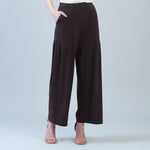 Clara Sunwoo Rayon-Ponte Knit - Pleated Wide Leg Pocket Pant | Brown - Juli's Wearable Art