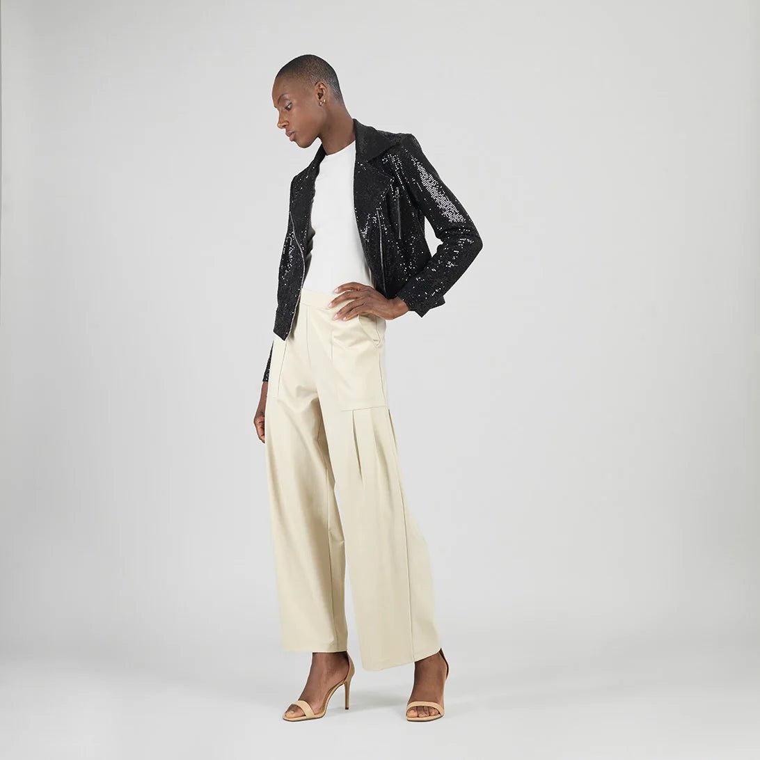 Clara Sunwoo Sequin Knit - Moto Waist Jacket - Black - Juli's Wearable Art