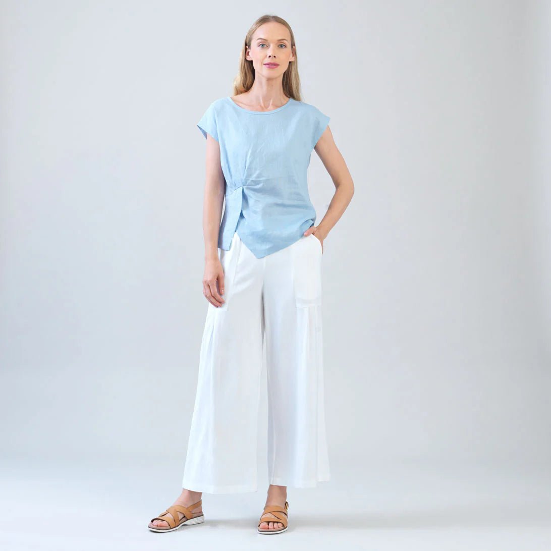 Clara Sunwoo Soft Cotton Cap Sleeve Stitch Overlay Top | Powder Blue