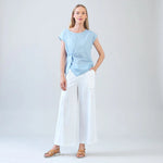Clara Sunwoo Soft Cotton Cap Sleeve Stitch Overlay Top | Powder Blue - Juli's Wearable Art