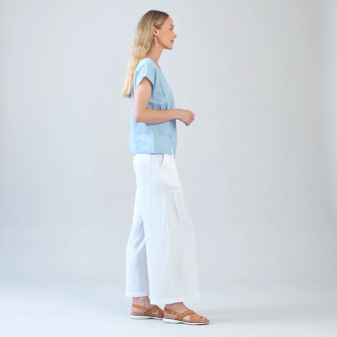 Clara Sunwoo Soft Cotton Cap Sleeve Stitch Overlay Top | Powder Blue - Juli's Wearable Art