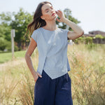 Clara Sunwoo Soft Cotton Cap Sleeve Stitch Overlay Top | Powder Blue - Juli's Wearable Art
