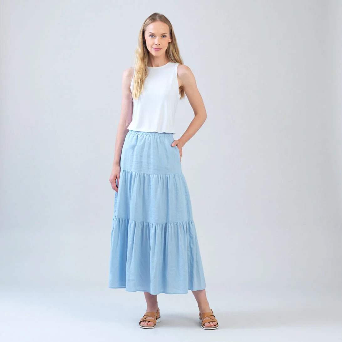Clara Sunwoo Soft Cotton Double Tiered Maxi Skirt | Powder Blue