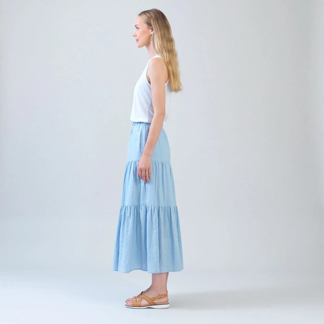 Clara Sunwoo Soft Cotton Double Tiered Maxi Skirt | Powder Blue - Juli's Wearable Art