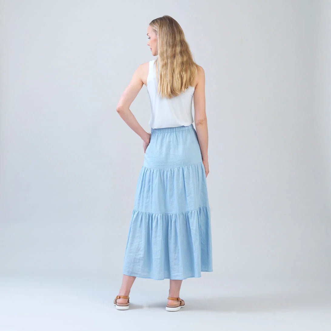 Clara Sunwoo Soft Cotton Double Tiered Maxi Skirt | Powder Blue - Juli's Wearable Art