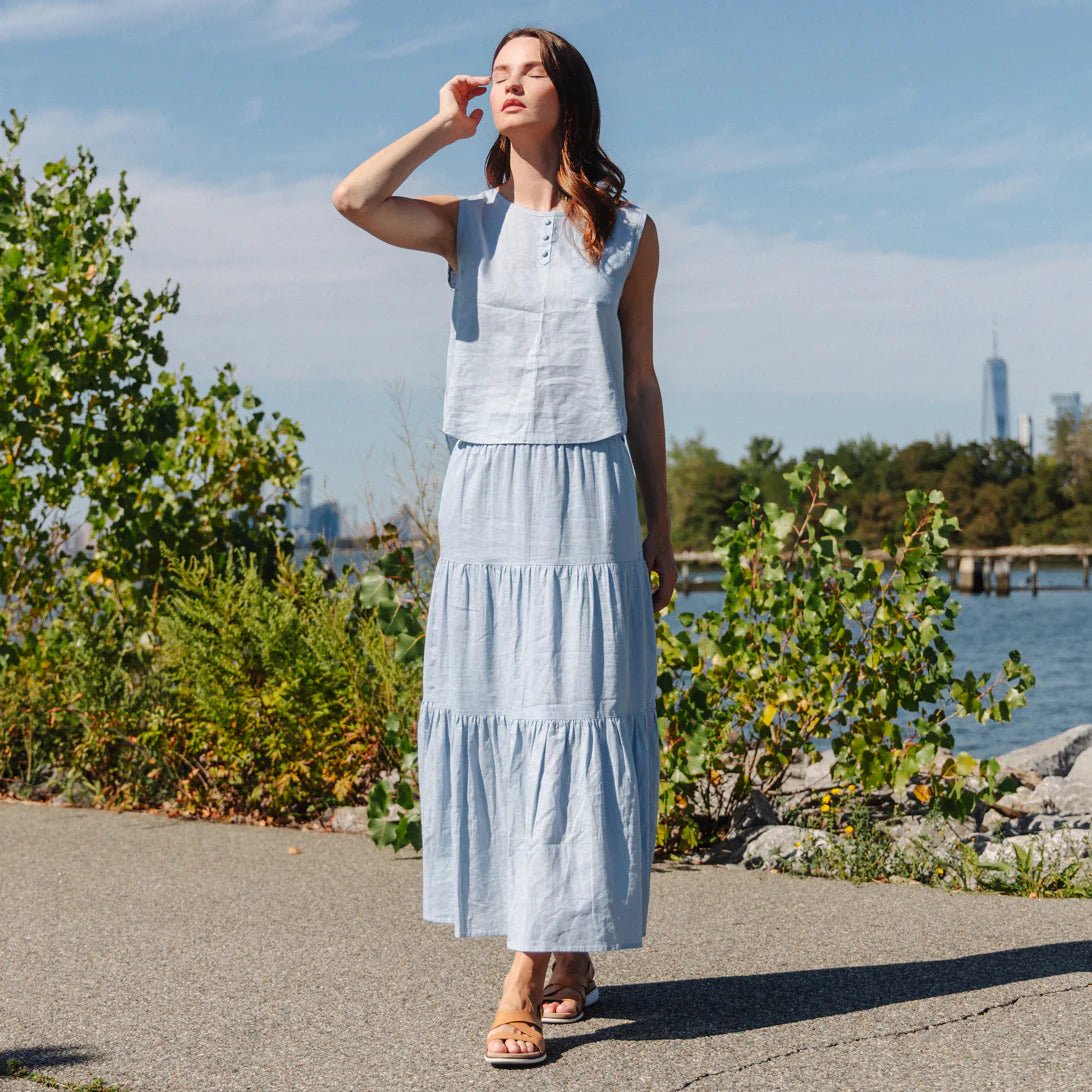 Clara Sunwoo Soft Cotton Double Tiered Maxi Skirt | Powder Blue