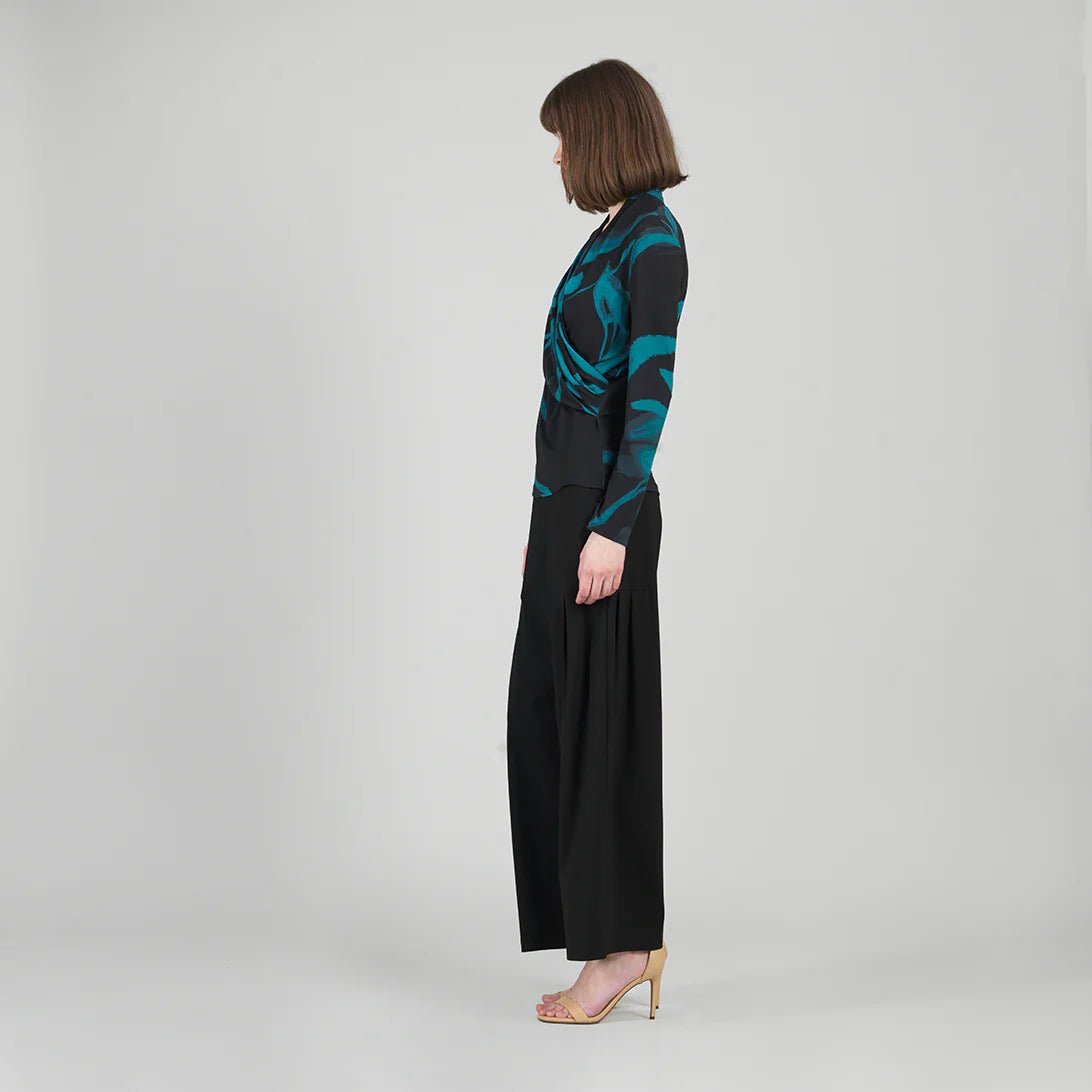 Clara Sunwoo V - Neck Draped Pleat Top - Floral Eclipse - Juli's Wearable Art