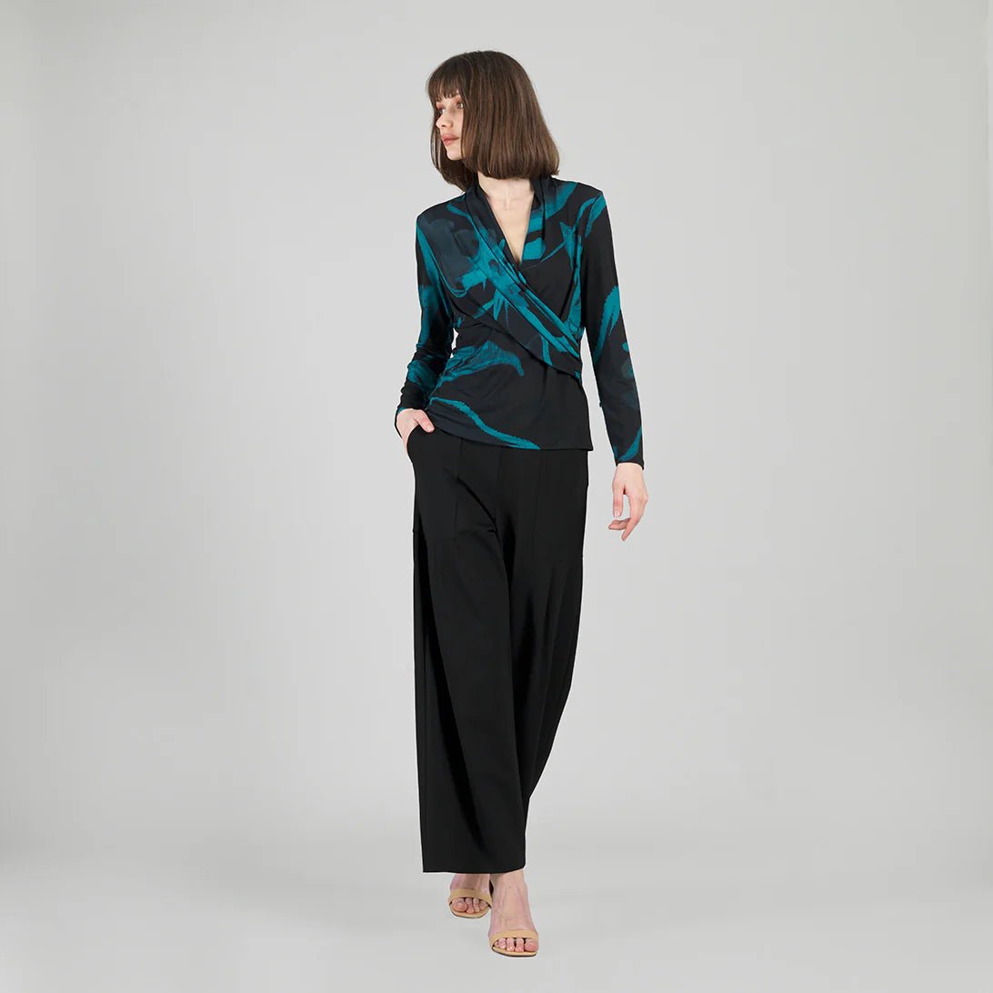 Clara Sunwoo V - Neck Draped Pleat Top - Floral Eclipse - Juli's Wearable Art