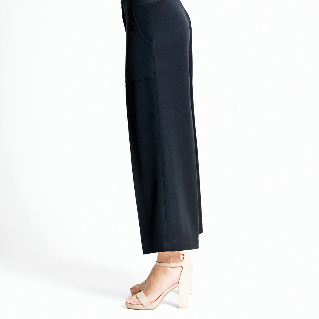 Clara Sunwoo Woven Twill - Zip Closure Front Pocket Cropped Trouser - Black - Juli's Wearable Art