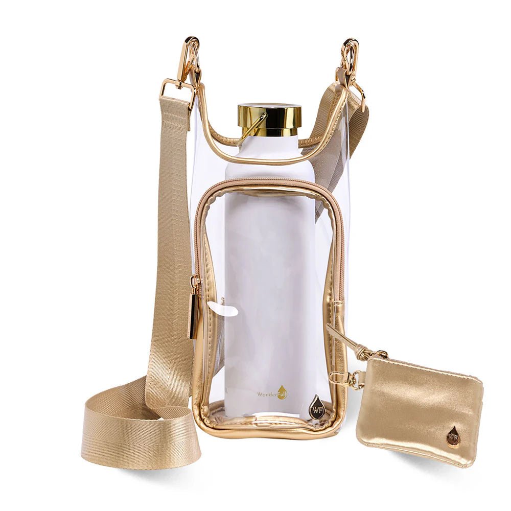 Clear HydroBag® Stadium with Gold Trim and Matching Pouch - Juli's Wearable Art