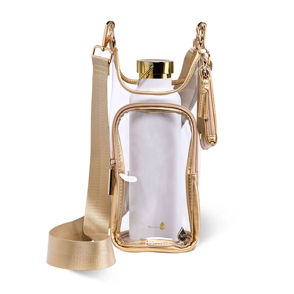 Clear HydroBag® Stadium with Gold Trim and Matching Pouch - Juli's Wearable Art