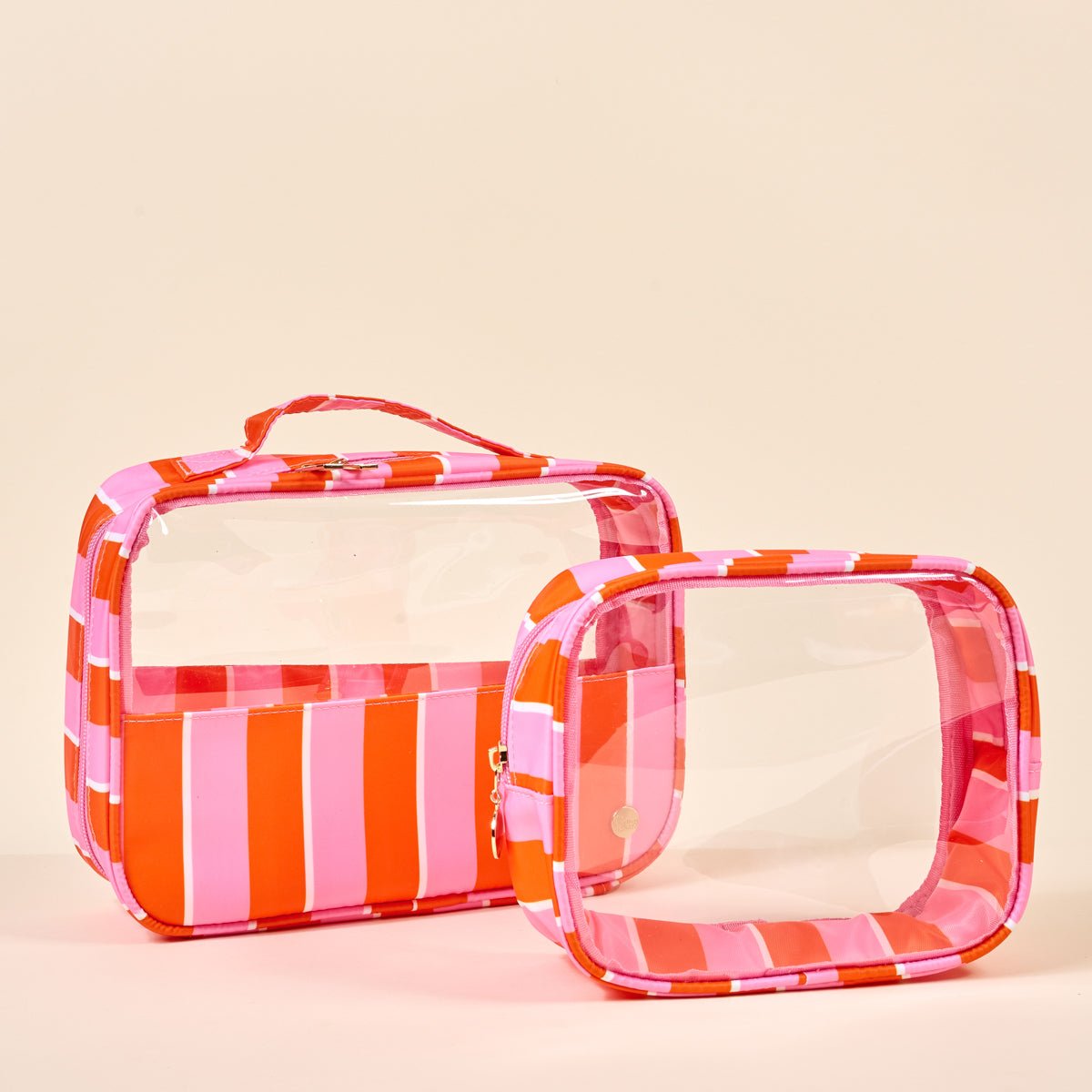 Clearly Chic Cosmetic Bag Set | Sicily Stripes Pink - Juli's Wearable Art