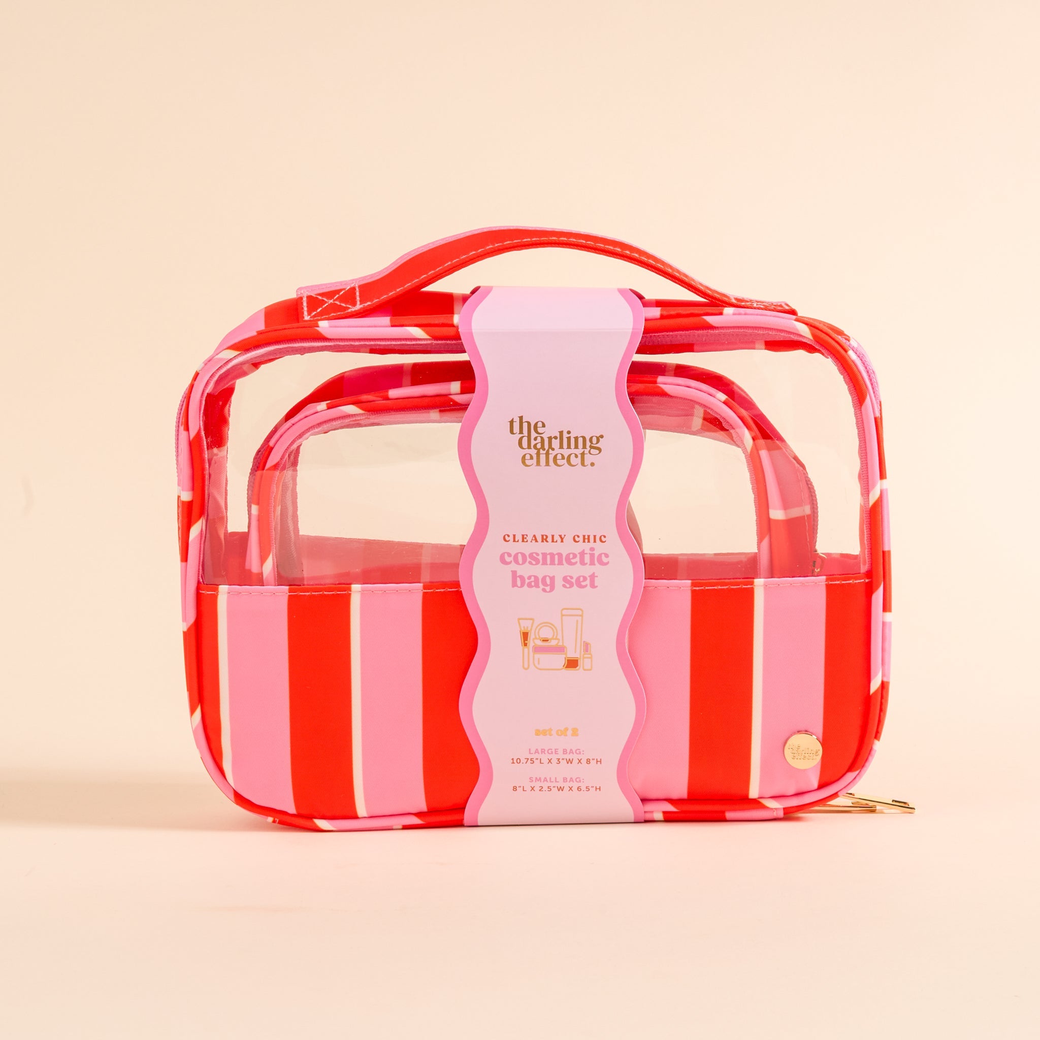 Clearly Chic Cosmetic Bag Set | Sicily Stripes Pink - Juli's Wearable Art