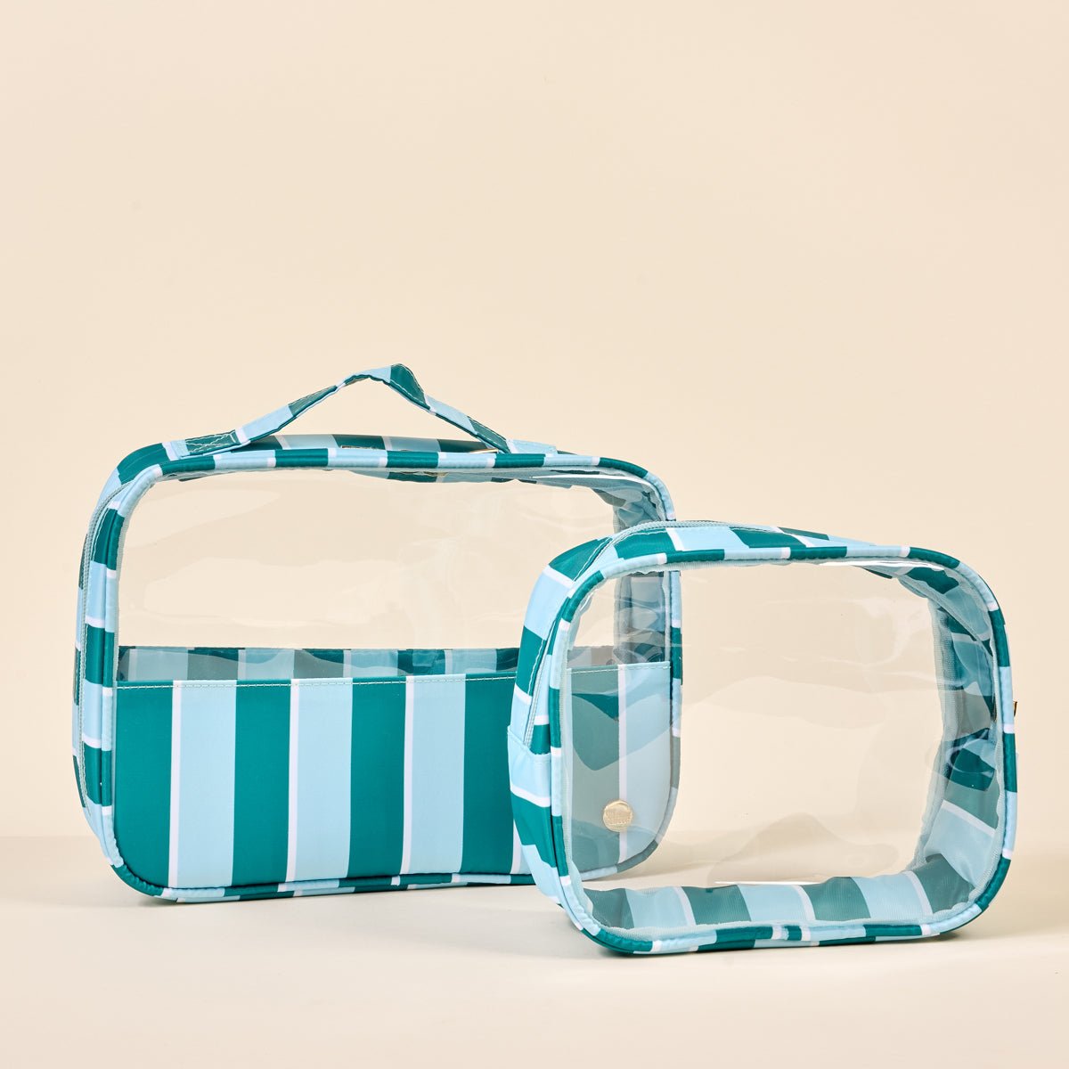 Clearly Chic Cosmetic Bag Set | Sicily Stripes Teal - Juli's Wearable Art