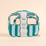 Clearly Chic Cosmetic Bag Set | Sicily Stripes Teal - Juli's Wearable Art