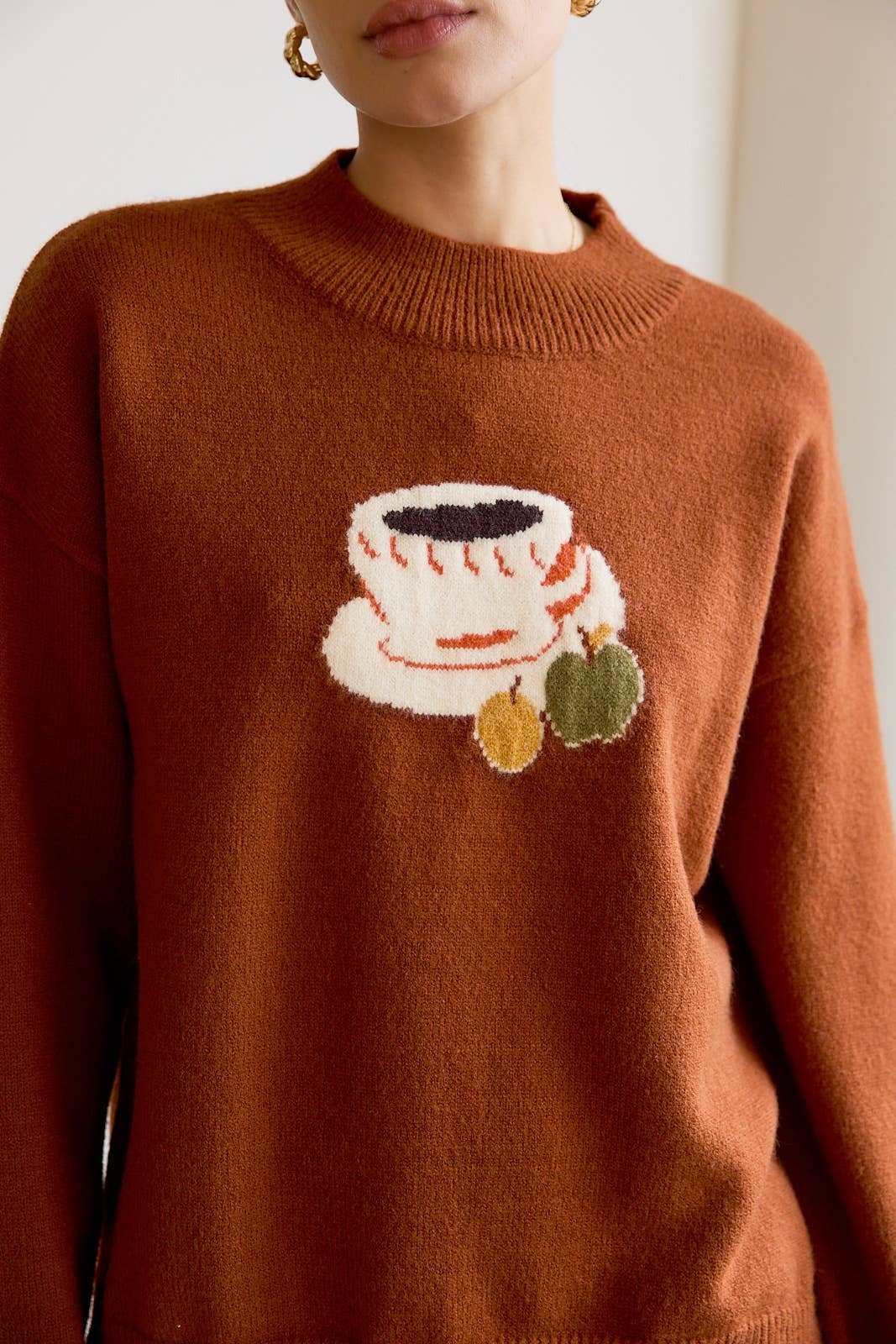 “Coffee” Mock Neck Long - Sleeve Sweater - Juli's Wearable Art