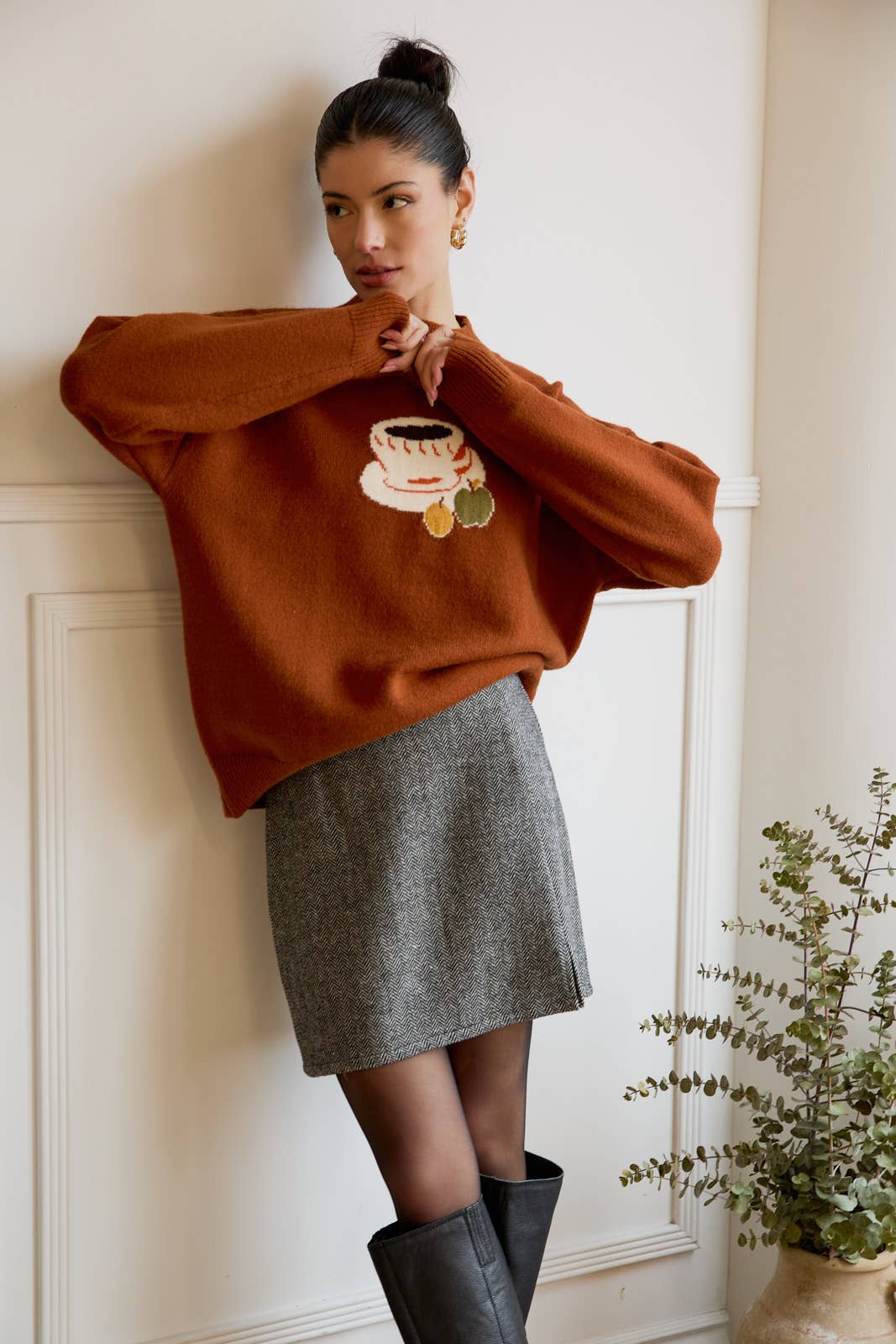 “Coffee” Mock Neck Long - Sleeve Sweater - Juli's Wearable Art